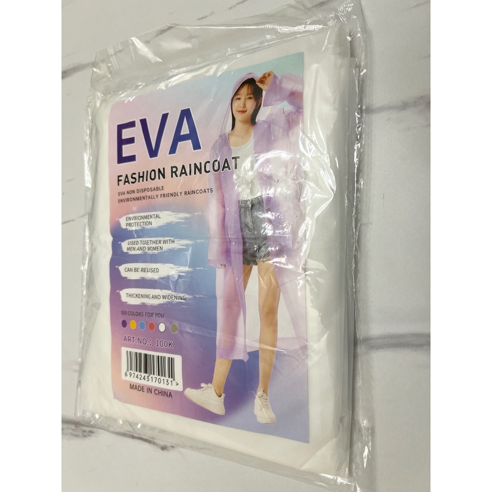 EVA Fashion Raincoat‎ White Reusable Non-Disposable Hooded Poncho 100K NEW